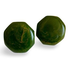 Vintage Spinach Green BAKELITE Octagonal Button Screwback Earrings